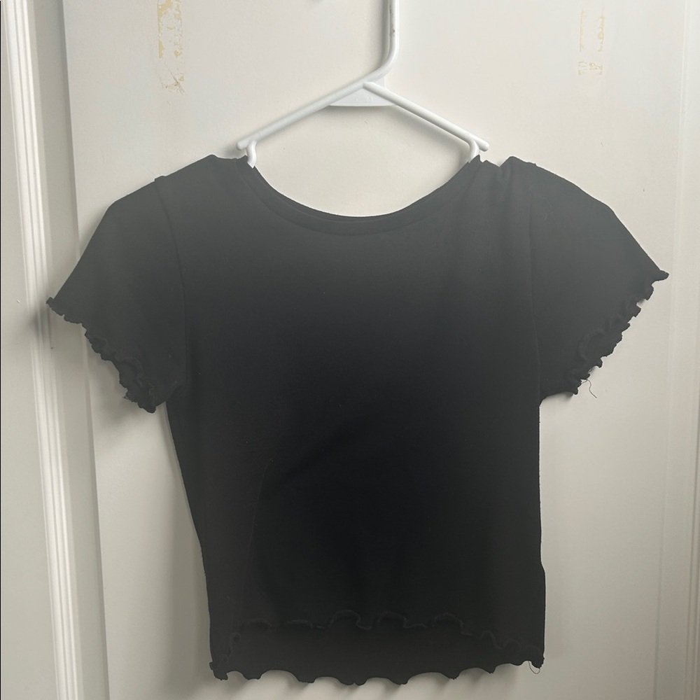 Black Ruffle Hem Women's Top